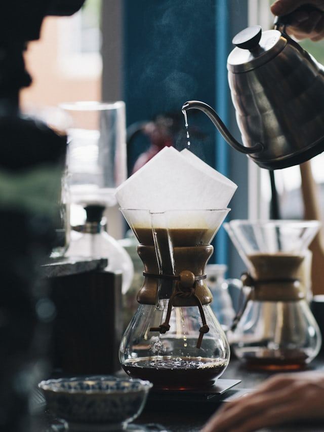 Coffee being brewed by hand
